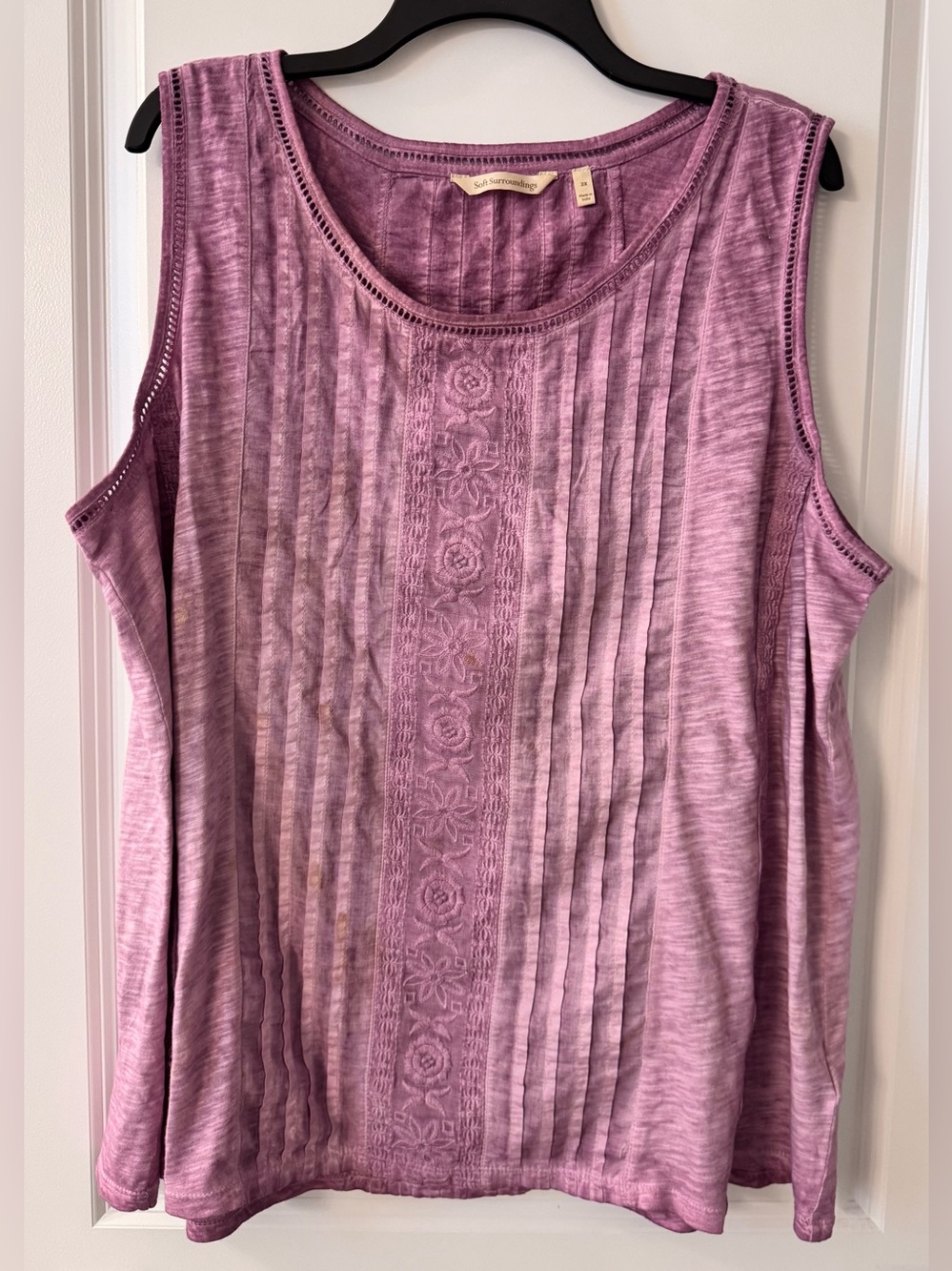 #z188 Soft Surroundings Embroidered Pintucked Mixed Media Tank Top Orchid Purple - Picture 1 of 6